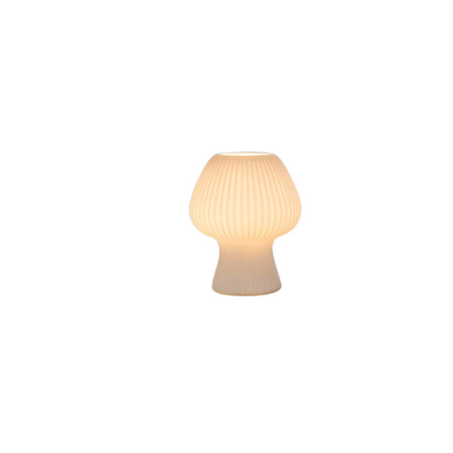 Vintage Ribbed Glass Mushroom Table Lamp – Dimmable Retro Bedside Lamp with Warm Glow for Bedroom, Desk & Reading Corner