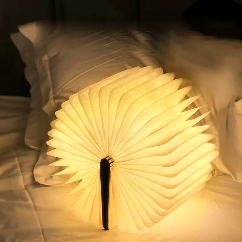 Lumibook Foldable Book Lamp – Rechargeable 360° Wooden LED Night Light, Portable Cordless Table Lamp