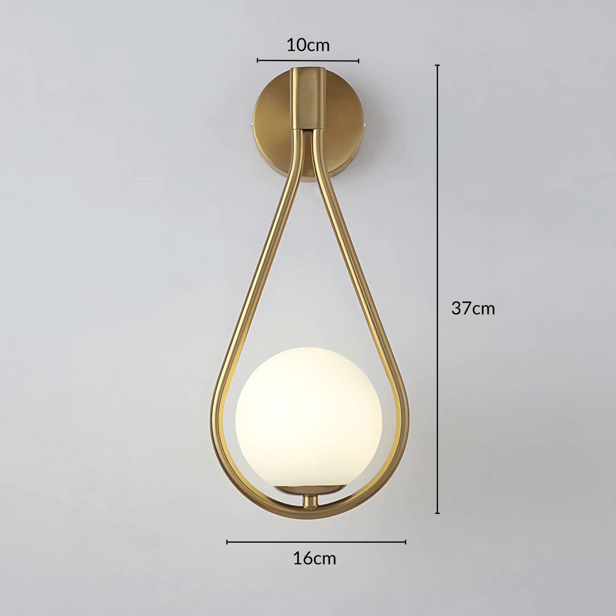 Modern Droplet Teardrop Wall Light – Frosted Glass Globe with Brushed Brass or Black Frame, Contemporary Accent Sconce