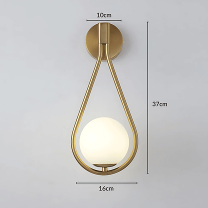 Modern Droplet Teardrop Wall Light – Frosted Glass Globe with Brushed Brass or Black Frame, Contemporary Accent Sconce