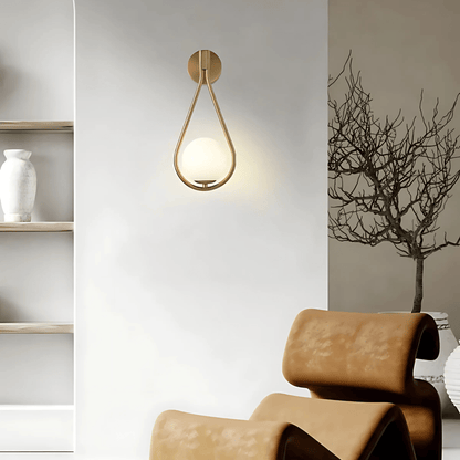 Modern Droplet Teardrop Wall Light – Frosted Glass Globe with Brushed Brass or Black Frame, Contemporary Accent Sconce