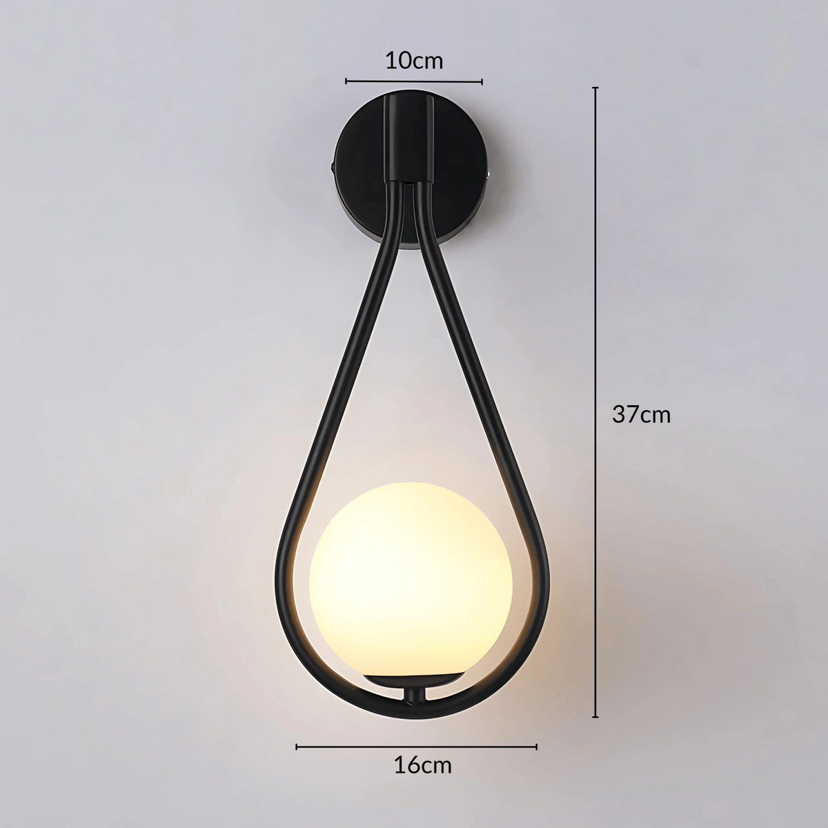 Modern Droplet Teardrop Wall Light – Frosted Glass Globe with Brushed Brass or Black Frame, Contemporary Accent Sconce