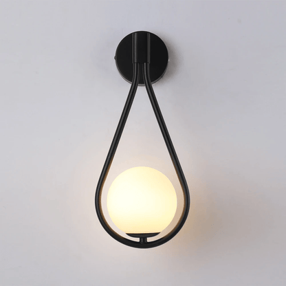 Modern Droplet Teardrop Wall Light – Frosted Glass Globe with Brushed Brass or Black Frame, Contemporary Accent Sconce