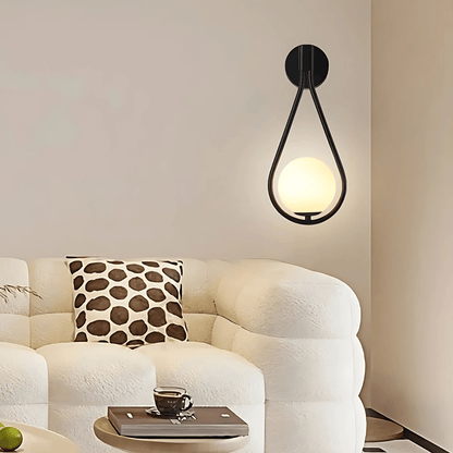 Modern Droplet Teardrop Wall Light – Frosted Glass Globe with Brushed Brass or Black Frame, Contemporary Accent Sconce