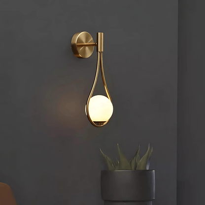 Modern Droplet Teardrop Wall Light – Frosted Glass Globe with Brushed Brass or Black Frame, Contemporary Accent Sconce