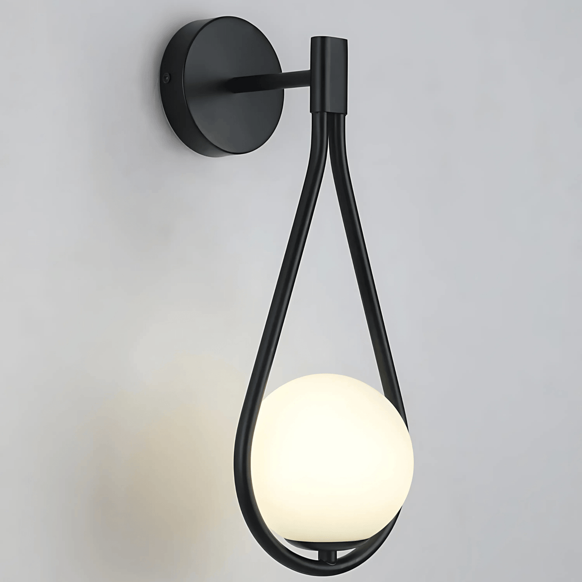 Modern Droplet Teardrop Wall Light – Frosted Glass Globe with Brushed Brass or Black Frame, Contemporary Accent Sconce
