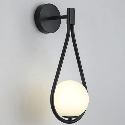 Modern Droplet Teardrop Wall Light – Frosted Glass Globe with Brushed Brass or Black Frame, Contemporary Accent Sconce