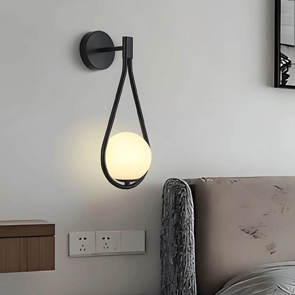 Modern Droplet Teardrop Wall Light – Frosted Glass Globe with Brushed Brass or Black Frame, Contemporary Accent Sconce