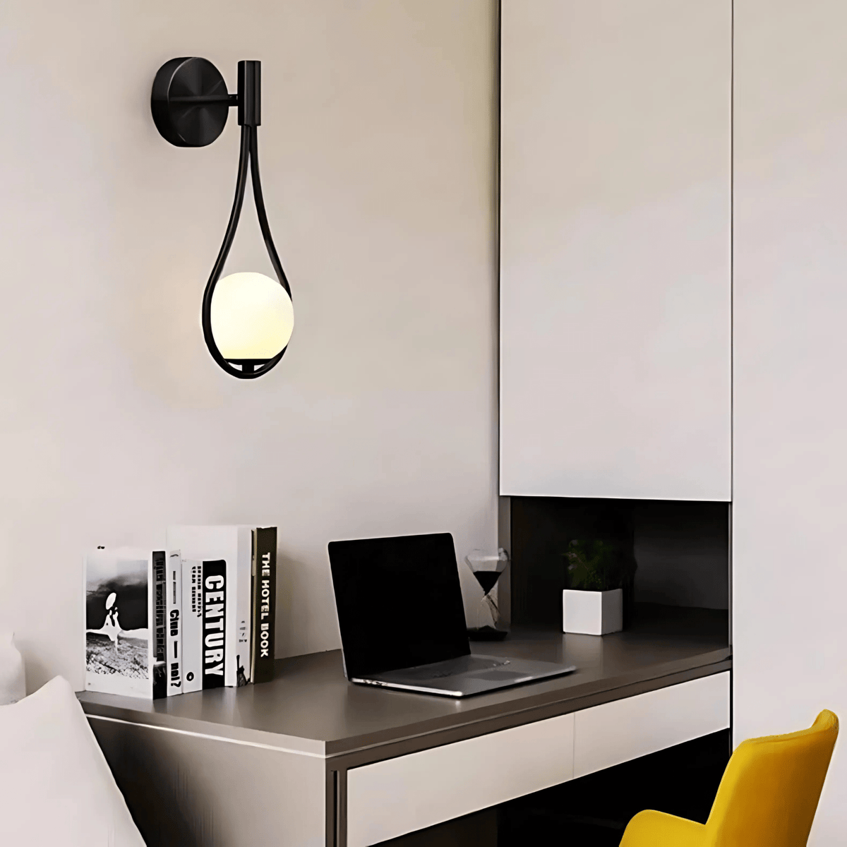 Modern Droplet Teardrop Wall Light – Frosted Glass Globe with Brushed Brass or Black Frame, Contemporary Accent Sconce