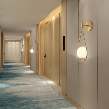 Modern Droplet Teardrop Wall Light – Frosted Glass Globe with Brushed Brass or Black Frame, Contemporary Accent Sconce