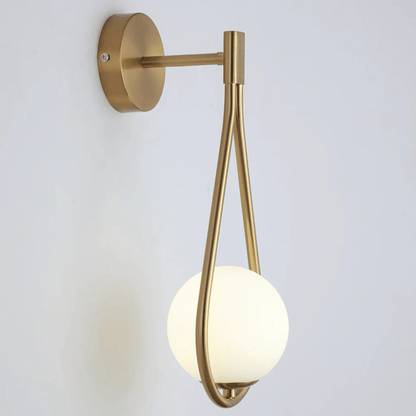 Modern Droplet Teardrop Wall Light – Frosted Glass Globe with Brushed Brass or Black Frame, Contemporary Accent Sconce