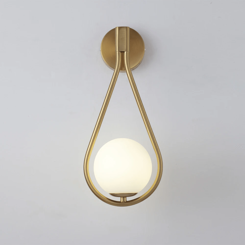 Modern Droplet Teardrop Wall Light – Frosted Glass Globe with Brushed Brass or Black Frame, Contemporary Accent Sconce
