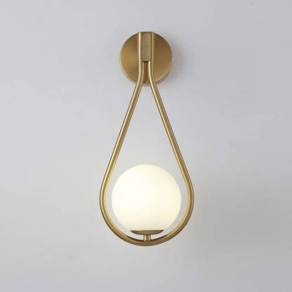 Modern Droplet Teardrop Wall Light – Frosted Glass Globe with Brushed Brass or Black Frame, Contemporary Accent Sconce