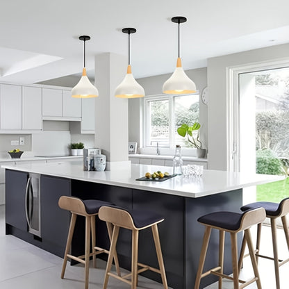 Modern Teardrop Metal & Wood Pendant Light – Scandinavian Hanging Lamp with 100 cm Adjustable Cord in 9 Colors