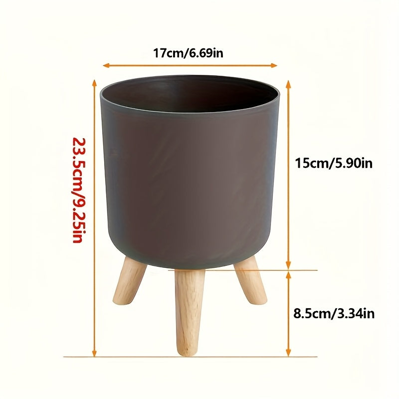 Modern Round Planter with Detachable Wooden Legs – Mid-Century Indoor & Outdoor Plant Pot in Black or White, 3 Sizes