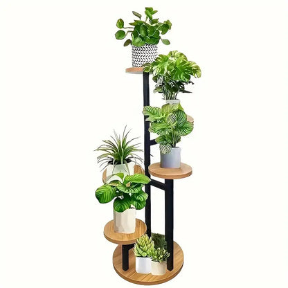 Verdura 6-Tier Round Wooden Plant Stand – Multi-Level Solid Wood Flower Display Rack for Indoor & Outdoor Garden