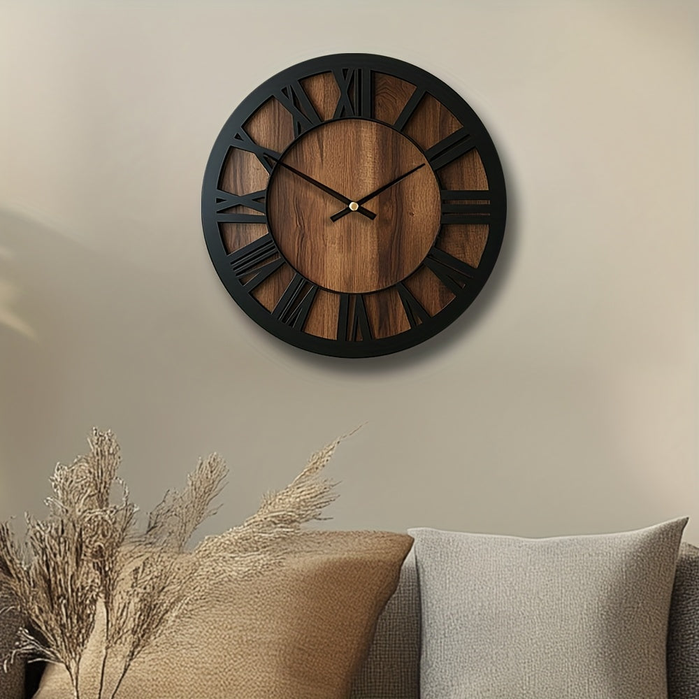 Vintage Wooden Roman Numeral Wall Clock – Large Silent Rustic Farmhouse Clock, 14, 16 or 18 Inch for Living Room & Kitchen