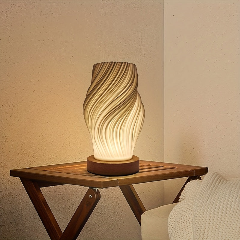 Modern LED Swirl Table Lamp – Sculptural Wave Dimmable Bedside & Desk Light with 3 Light Modes, Compact 21 x 10 cm