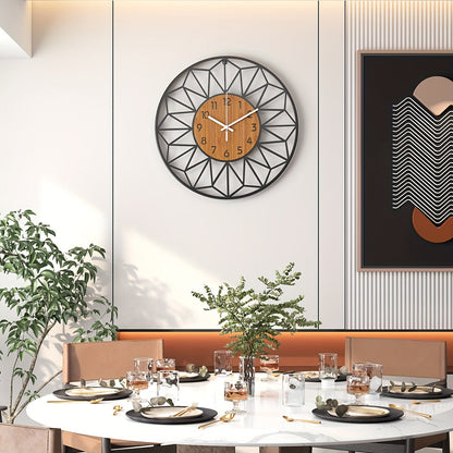 Modern Black Metal & Wood-Grain Wall Clock – Silent Non-Ticking Round Clock in 30, 34 or 40 cm for Living Room & Office