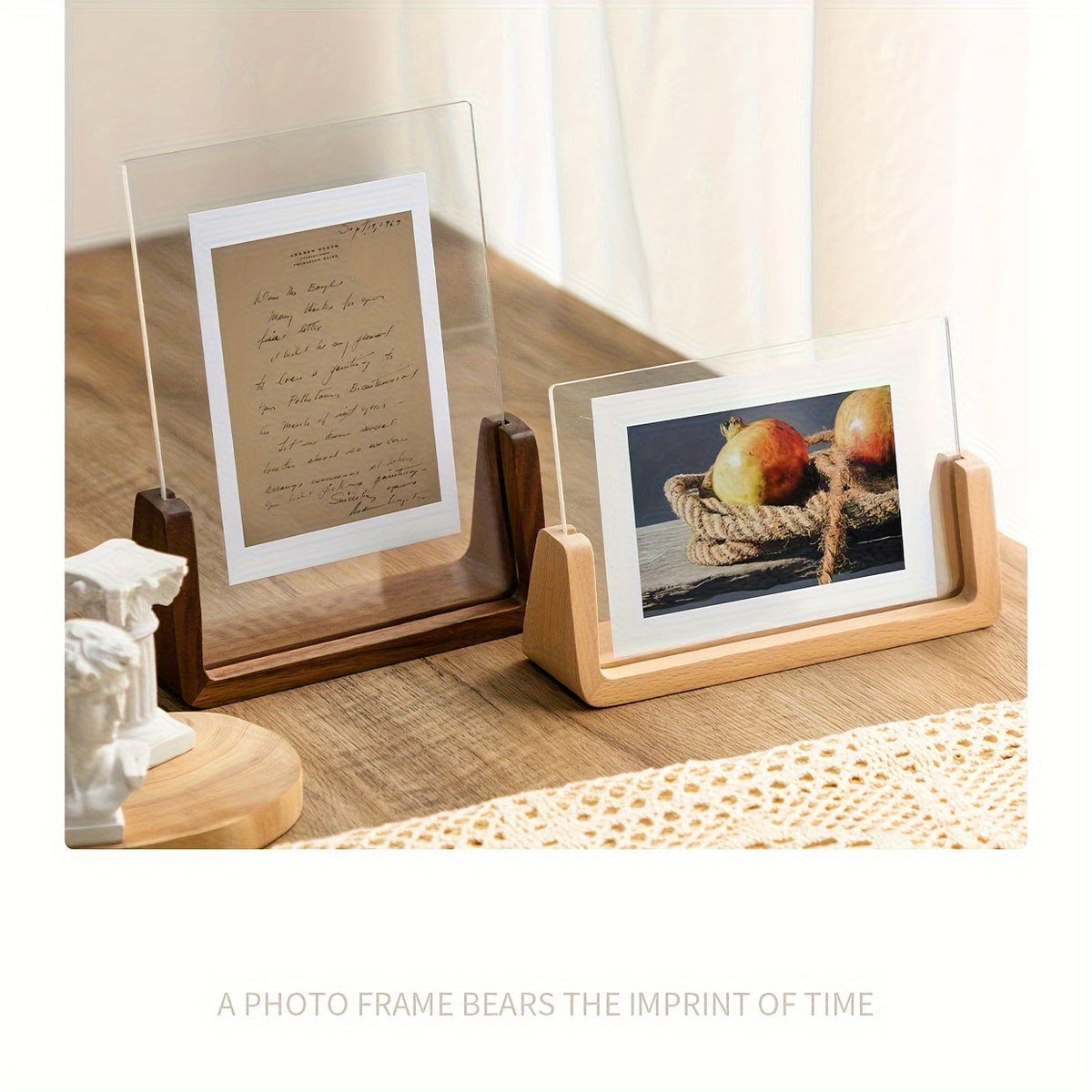 U-Shaped Acrylic & Wood Photo Frame – Modern Minimalist 6 Inch Picture Frame, Tabletop Display Gift