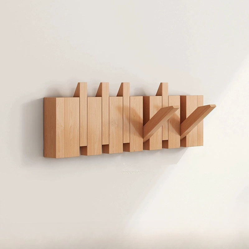 Foldable Piano Key Wooden Wall Hooks – Solid Wood 6-Hook Coat Rack, Space-Saving Entryway Hanger in Natural or Walnut