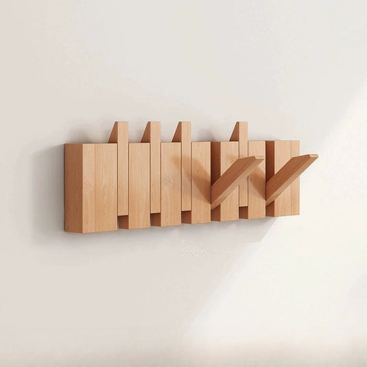 Foldable Piano Key Wooden Wall Hooks – Solid Wood 6-Hook Coat Rack, Space-Saving Entryway Hanger in Natural or Walnut