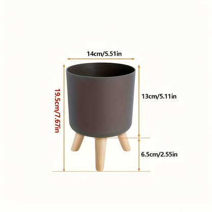 Modern Round Planter with Detachable Wooden Legs – Mid-Century Indoor & Outdoor Plant Pot in Black or White, 3 Sizes