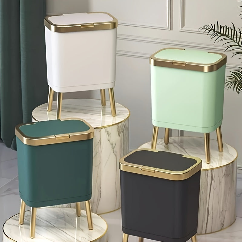 15L Modern Odor-Sealing Trash Can with Elevated Legs – Slim Flip-Top Waste Bin with Metallic Trim for Kitchen, Bathroom & Living Room