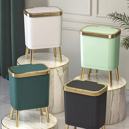 15L Modern Odor-Sealing Trash Can with Elevated Legs – Slim Flip-Top Waste Bin with Metallic Trim for Kitchen, Bathroom & Living Room