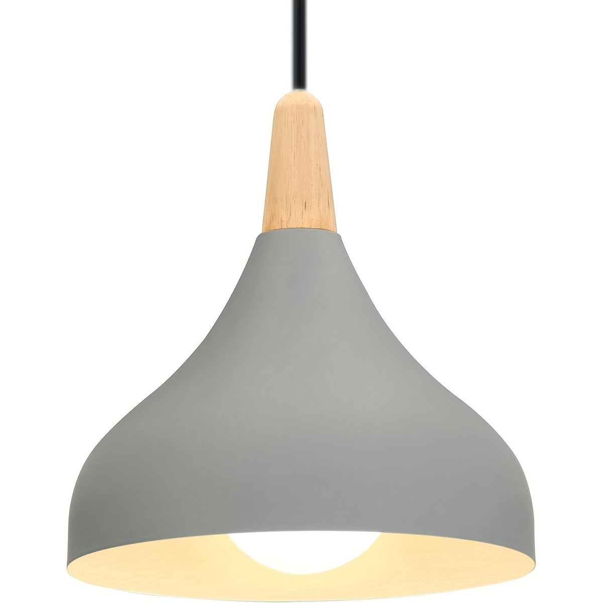 Modern Teardrop Metal & Wood Pendant Light – Scandinavian Hanging Lamp with 100 cm Adjustable Cord in 9 Colors