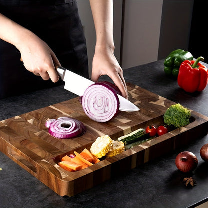 Premium End-Grain Acacia Wood Cutting Board – Knife-Friendly Solid Wood Chopping Block, Moisture-Resistant Kitchen Board
