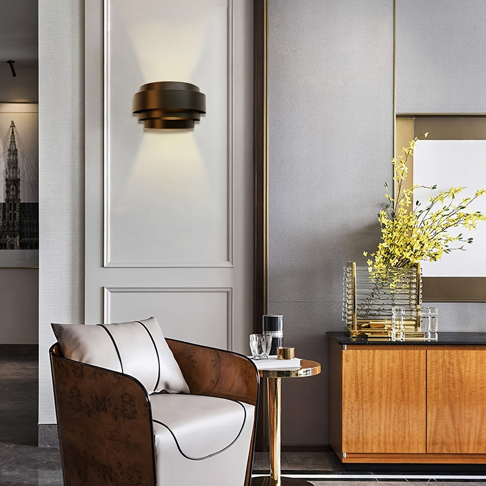 Modern Up & Down Metal Wall Sconce – Layered Architectural Wall Light in White or Black for Bedroom, Hallway & Home Theater