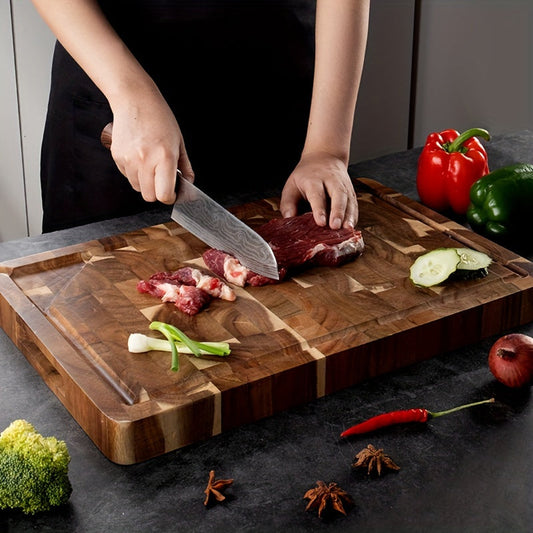 Premium End-Grain Acacia Wood Cutting Board – Knife-Friendly Solid Wood Chopping Block, Moisture-Resistant Kitchen Board