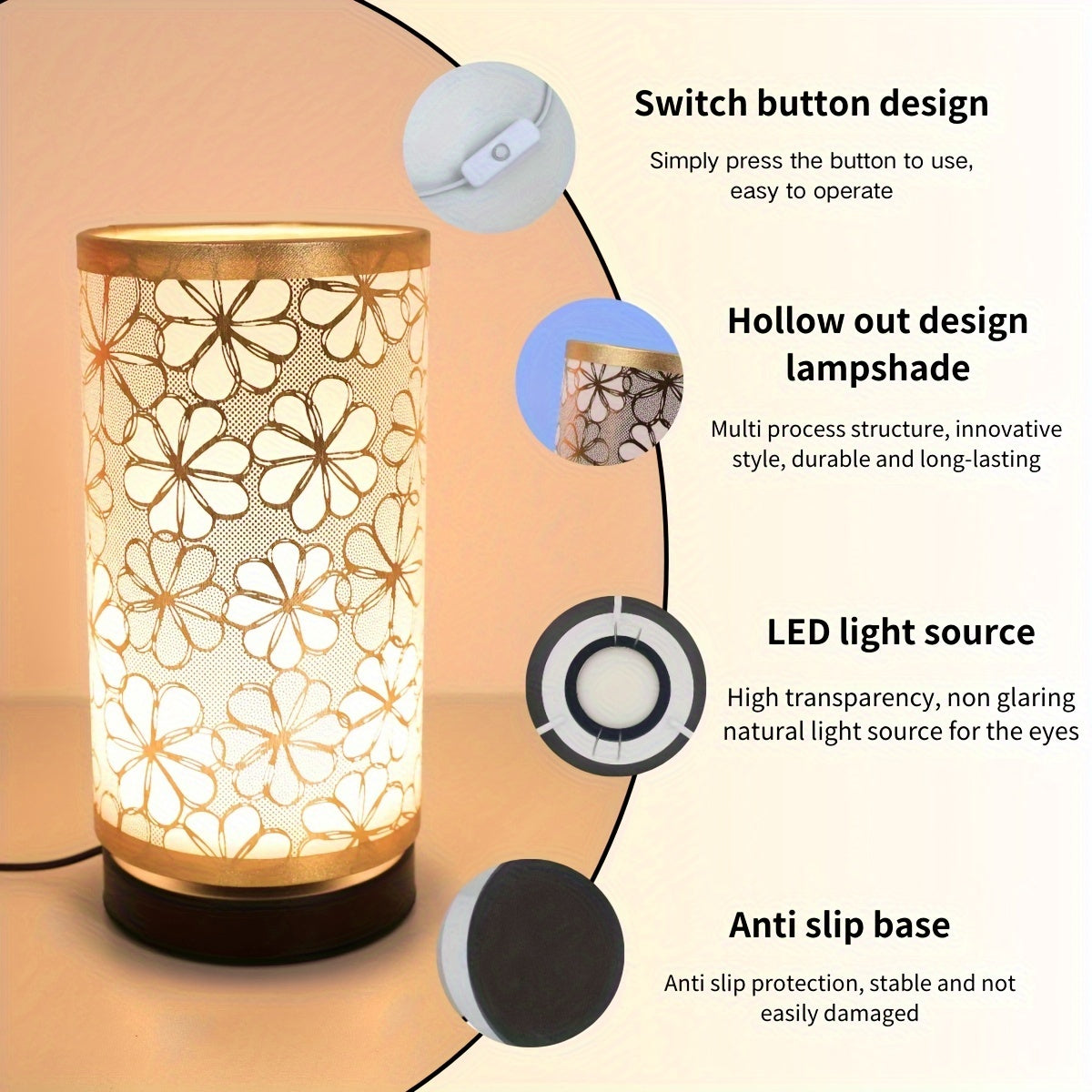 Elegant Floral Sunflower USB Table Lamp – Nordic Decorative Accent Light with Golden Details for Bedroom & Desk
