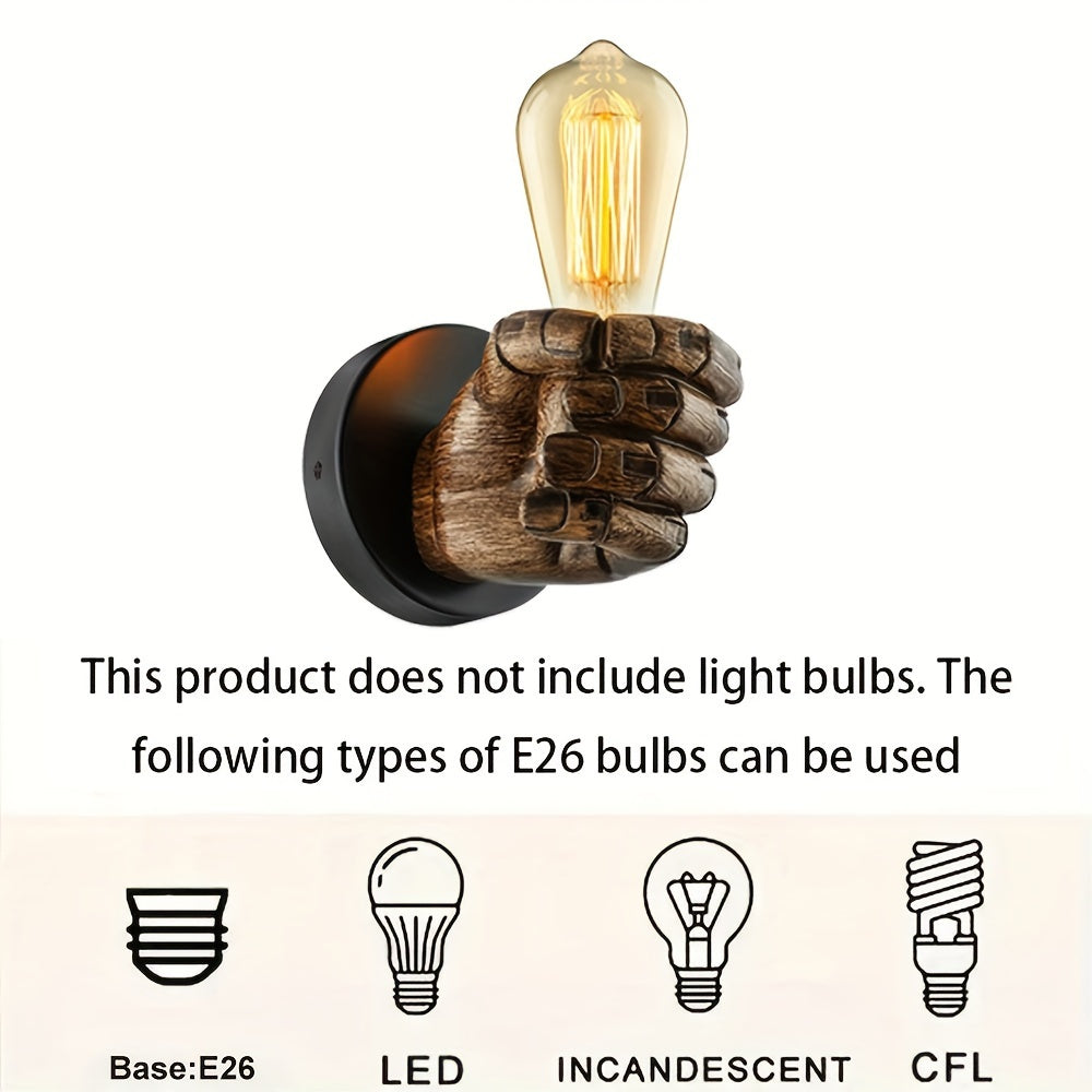 Industrial Hand-Shaped Resin Wall Lamp – Sculptural Left or Right Hand E26 Wall Sconce, Artistic Loft & Cafe Lighting