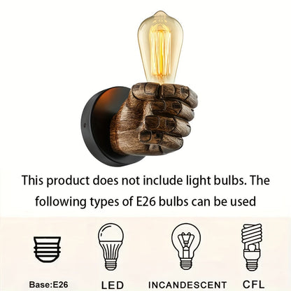 Industrial Hand-Shaped Resin Wall Lamp – Sculptural Left or Right Hand E26 Wall Sconce, Artistic Loft & Cafe Lighting
