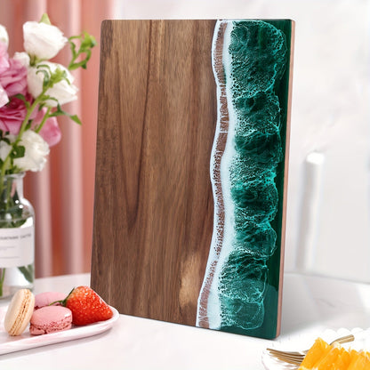 Ocean Wave Resin & Acacia Wood Cutting Board – Handcrafted Cheese, Charcuterie & Serving Board with River Resin Design