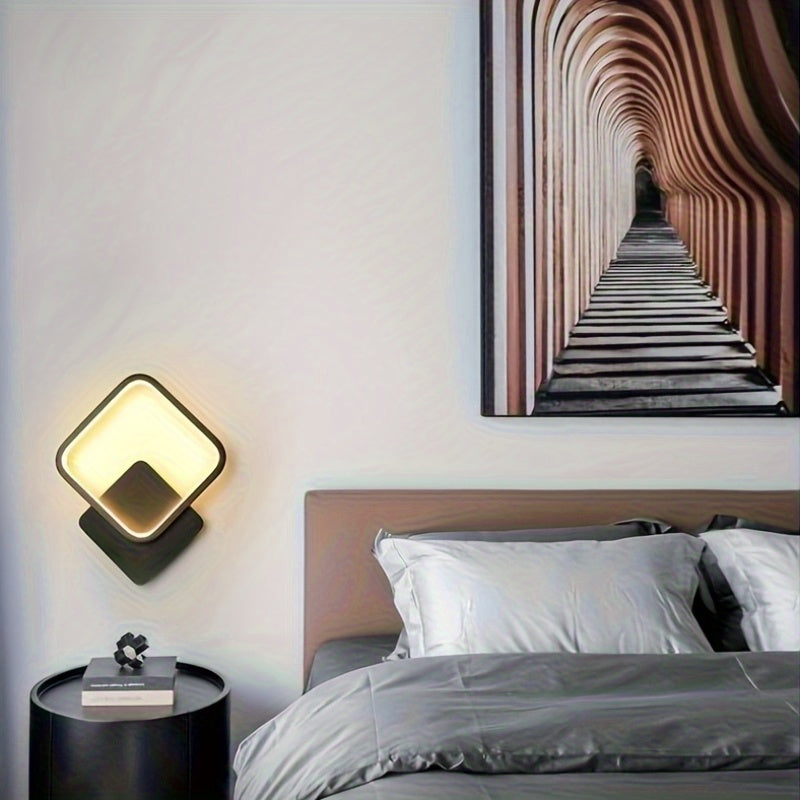 Modern Square LED Wall Lamp – Minimalist Geometric Wall Light with 3-Tone Dimming 3000K to 6000K in White or Black