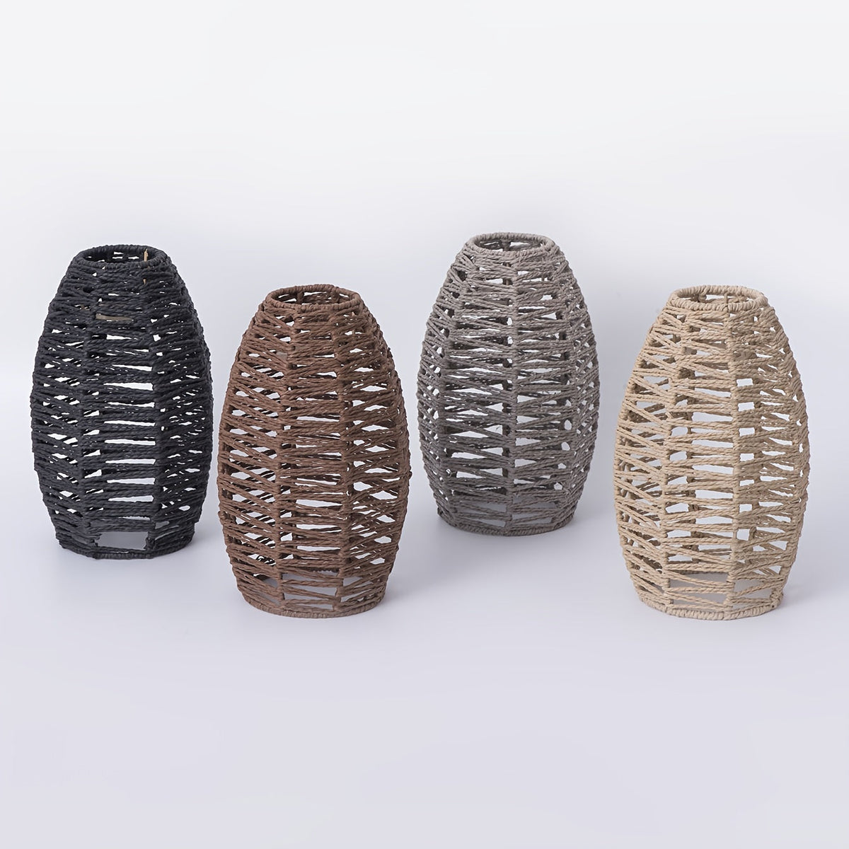 Modern Handwoven Paper Rope Pendant Shade – Natural Coastal Woven Ceiling Light in Light Brown, Brown, Grey or Black