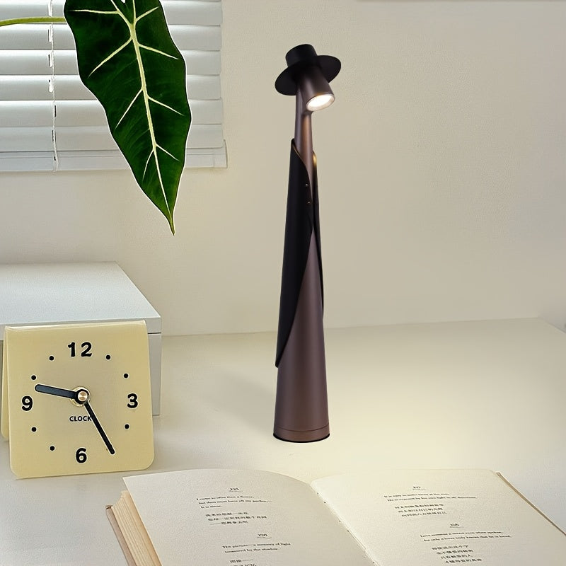 Modern Rechargeable LED Hat Lamp – Cordless Touch-Control Dimmable Desk Light, Artistic Bedside & Table Lamp