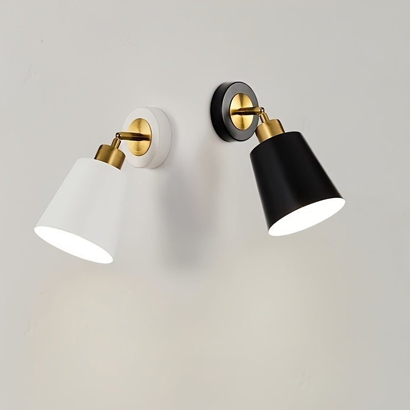 Modern Adjustable Metal Wall Sconce – Black or White with Polished Brass Accent, Focused Reading Light for Bedroom & Living Room