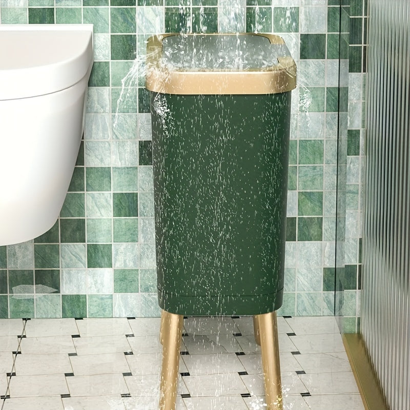 15L Modern Odor-Sealing Trash Can with Elevated Legs – Slim Flip-Top Waste Bin with Metallic Trim for Kitchen, Bathroom & Living Room