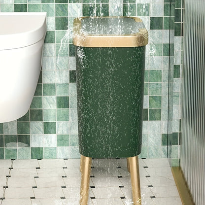 15L Modern Odor-Sealing Trash Can with Elevated Legs – Slim Flip-Top Waste Bin with Metallic Trim for Kitchen, Bathroom & Living Room