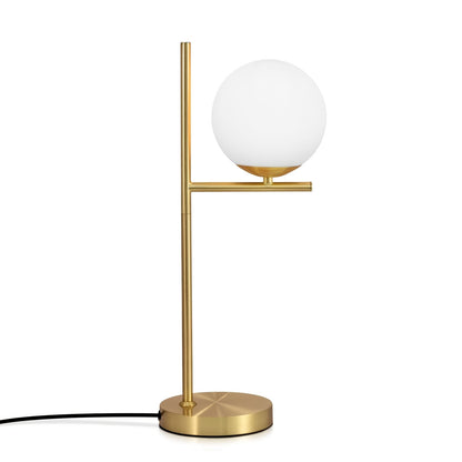 Modern Golden Table Lamp with Frosted White Glass Globe – Single or Double Globe Bedside & Desk Lamp, Polished Brass Finish