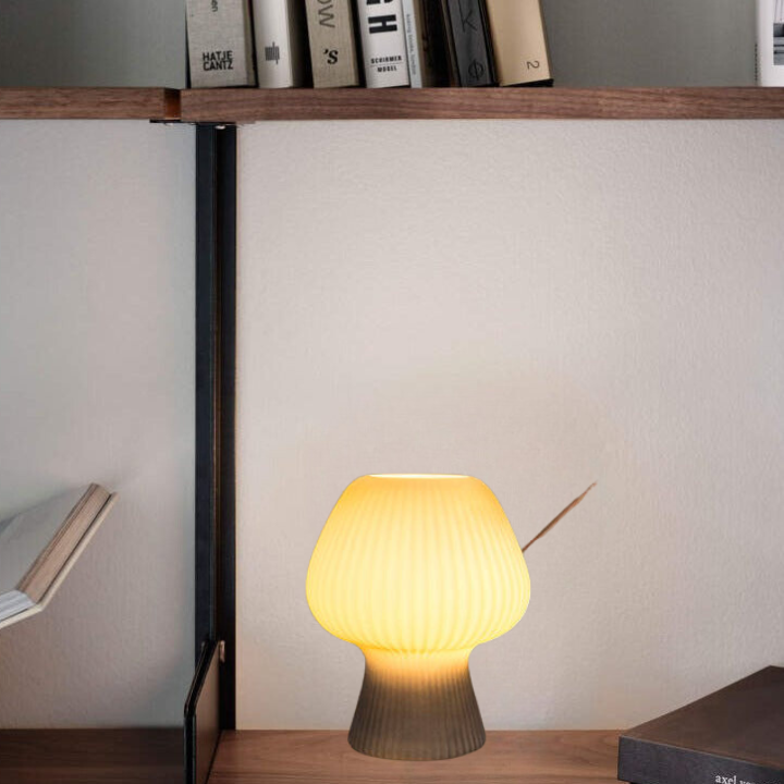 Vintage Ribbed Glass Mushroom Table Lamp – Dimmable Retro Bedside Lamp with Warm Glow for Bedroom, Desk & Reading Corner