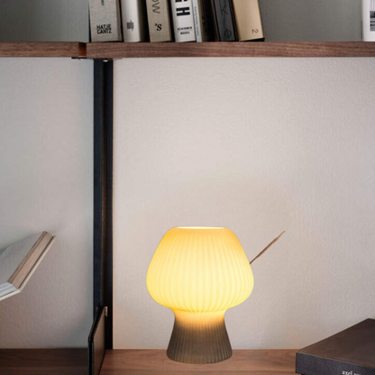 Vintage Ribbed Glass Mushroom Table Lamp – Dimmable Retro Bedside Lamp with Warm Glow for Bedroom, Desk & Reading Corner