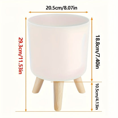 Modern Round Planter with Detachable Wooden Legs – Mid-Century Indoor & Outdoor Plant Pot in Black or White, 3 Sizes