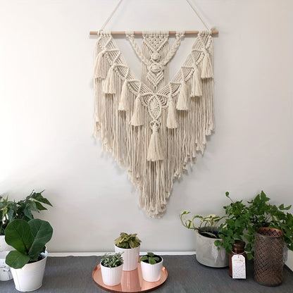 Bohemian Macrame Wall Hanging – Handcrafted Woven Tapestry with Tassels and Fringe, Boho Wall Art Decor for Bedroom