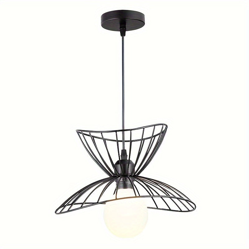 Retro Black Petal Pendant Light – Adjustable Industrial Open Metal Shade Hanging Lamp for Dining Table, Kitchen & Bar