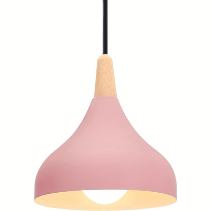 Modern Teardrop Metal & Wood Pendant Light – Scandinavian Hanging Lamp with 100 cm Adjustable Cord in 9 Colors